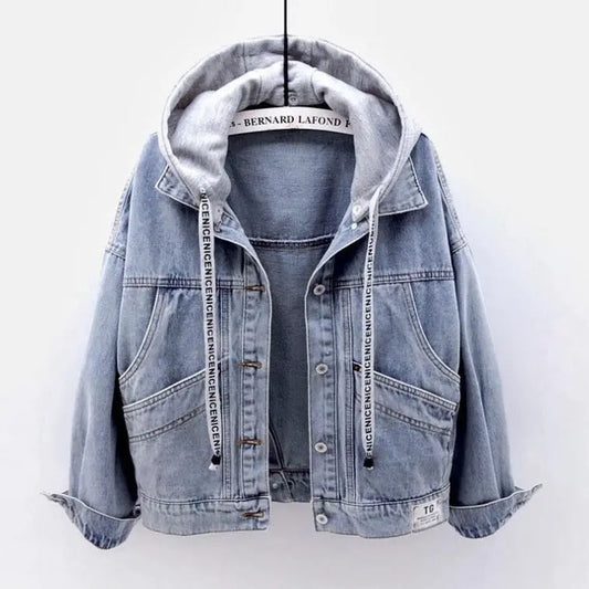 Southeast Asian Export NewHooded Denim Jacket for Women, Short Length, Fashionable Large Pocket Jacket, Casual Top  