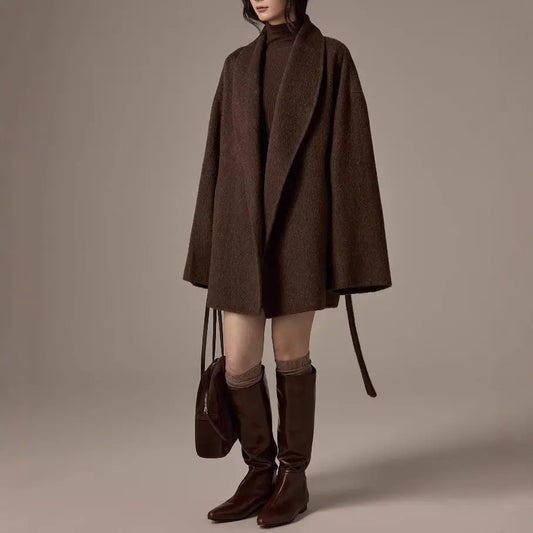 Spot Design Short Double-faced Wool Coat For Petite  