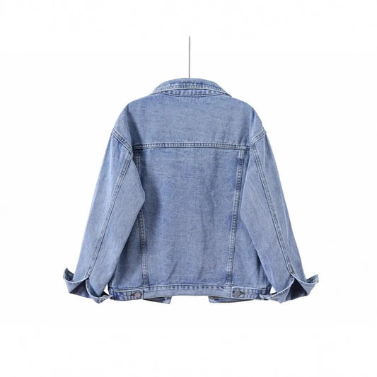 Spring and Autumn Vintage Blue Denim Jacket for Women, Loose  Plus Size Export Ins Trendy BF Style Top  