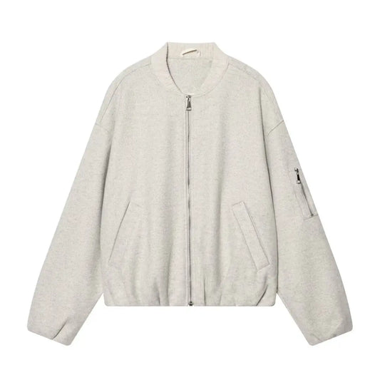 Stand up collar casual loose slimming pilot jacket woolen coat  