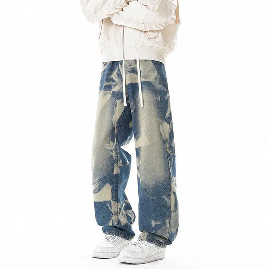 Street Style Gray Green Camouflage Denim Pants Men  