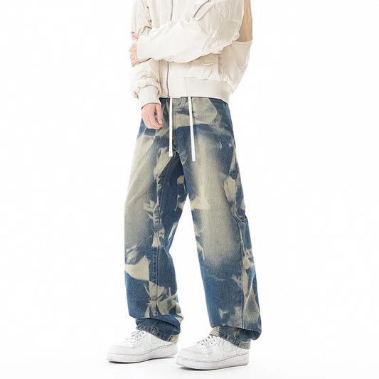 Street Style Gray Green Camouflage Denim Pants Men  