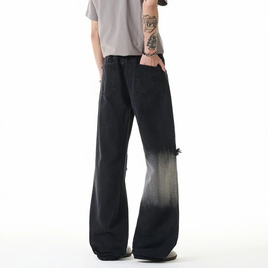 Street Style Light Gray and Charcoal Black Ripped Jeans for Men  