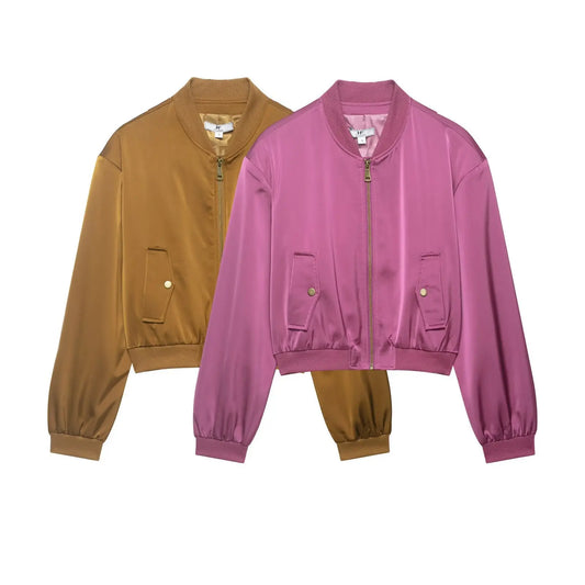 Street stand up collar versatile long sleeved short jacket  
