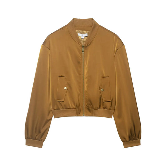 Street stand up collar versatile long sleeved short jacket  