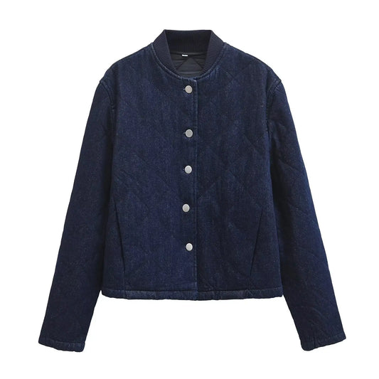Street standing collar denim washed cotton jacket  