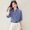 Stylish Blue Checkered Shirt Blazer for WomenFashionable and Youthful Top  