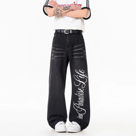 Stylish Printed Lightning Pattern Denim Pants for Men  