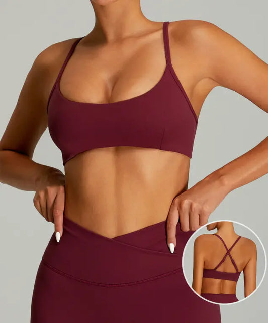 Summer New Fitted Sports Bra for Women, Cross Back Design, Yoga Wear, Bare Skin Feel, Shockproof Running, Wearable Outdoor Workout Bra  
