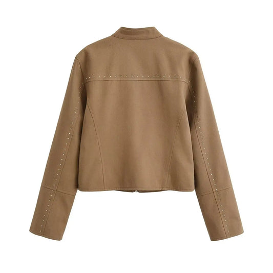 Summer street standing collar studded jacket  