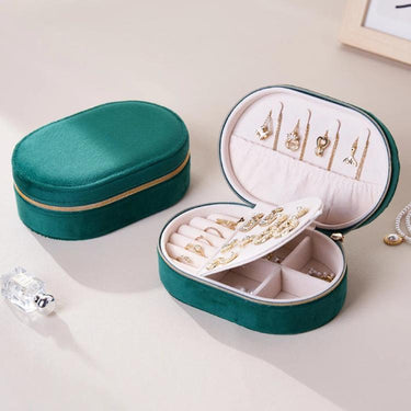 Small Velvet Travel Jewelry Case Portable Oval Jewelry Organizer Box with Zipper, Earring Stud Board  