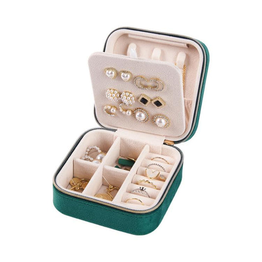 Mini 2-Tier Velvet Travel Jewelry Box with Earring Stud Board, Removable Divider & Necklace Hooks, 10 x 10 x 5.5cm  