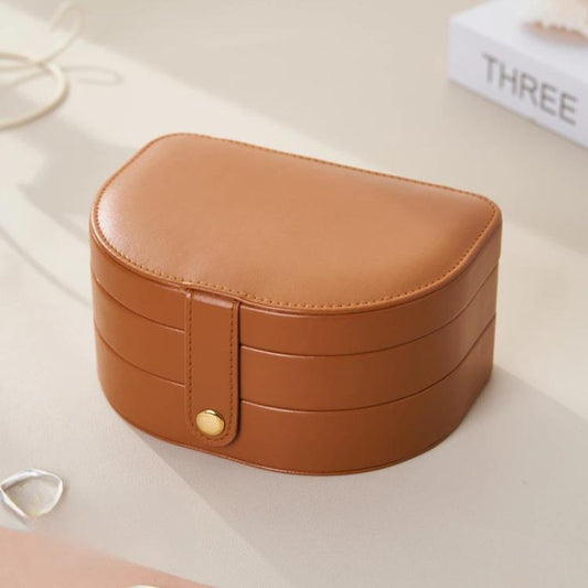 3-Tier Leather Travel Jewelry Box Shell-Shaped Jewelry Organizer Case with Earring Board 5 Necklace Hooks  