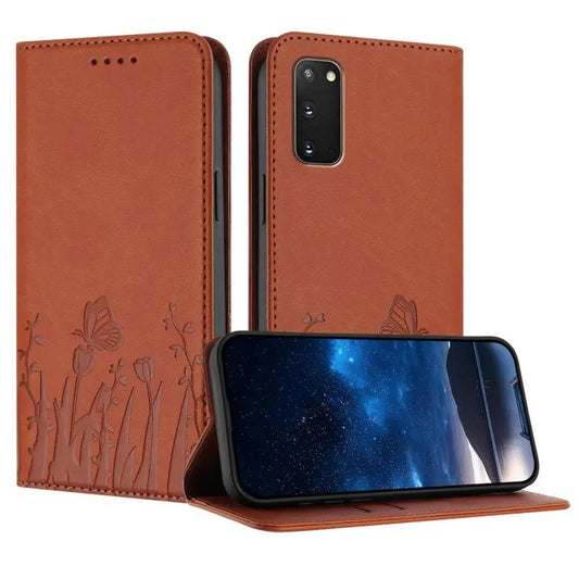Tulips Butterfly Pattern Magnetic Vegan Leather Phone Case, For Samsung Galaxy S23 5G, For Samsung Galaxy S20 FE  
