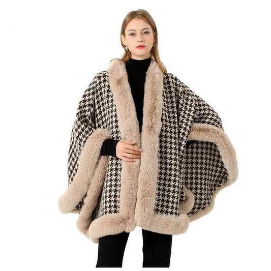 Tweed Shawl Scarf Cape Coat Women  