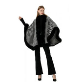 Tweed Shawl Scarf Cape Coat Women  