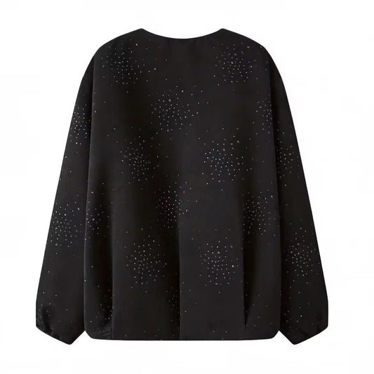 Versatile bright diamond round neck jacket top  