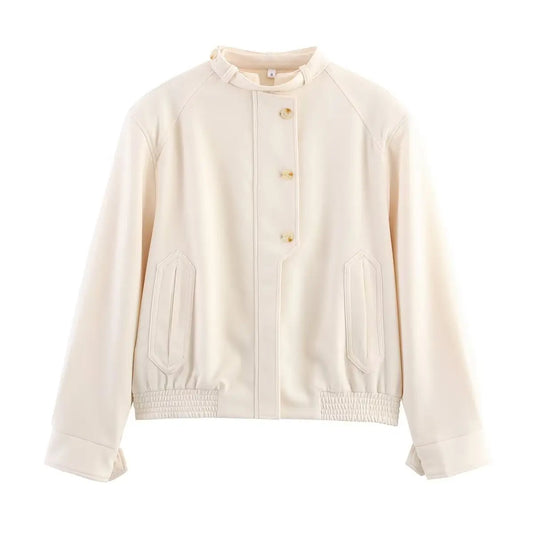 Versatile solid color textured button up jacket top  