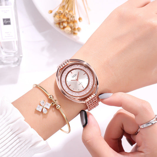 Watch Women Water Diamond British Watch Steel Band Waterproof Ladies Watch  