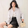 White Striped Long Sleeve Shirt Jacket for Women, Casual Loose Fit, Stylish Inner Layer Top  
