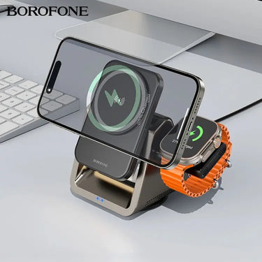 BOROFONE BQ30 Wide 3-in-1 Magnetic Wireless Fast Charger/ Cable & Charger/ Wireless Charge - UTrano
