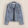 Women's Denim Jacket with Beading Rhinestonesand Pearls, Fashionable Ulzzang Outerwear  