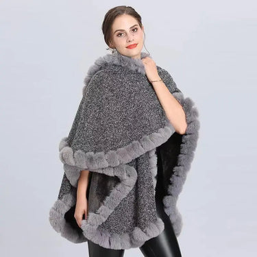 Women's Plus Cashmere Fur Collar Knitted Cardigan Shawl Cape Coat  