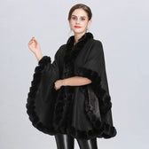 Women's Plus Cashmere Fur Collar Knitted Cardigan Shawl Cape Coat  