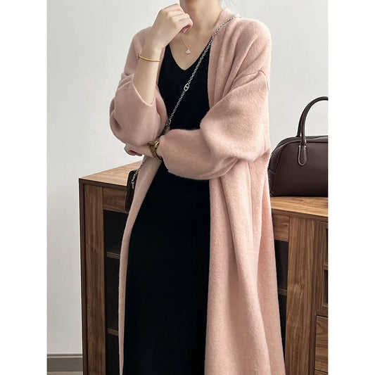 Womens Casual Long-sleeve Solid-color Sweater Cardigan  