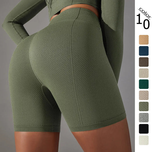 seamless solid color polka dot jacquard high-waisted tummy-control butt-lifting yoga shorts fitness running pants for women  